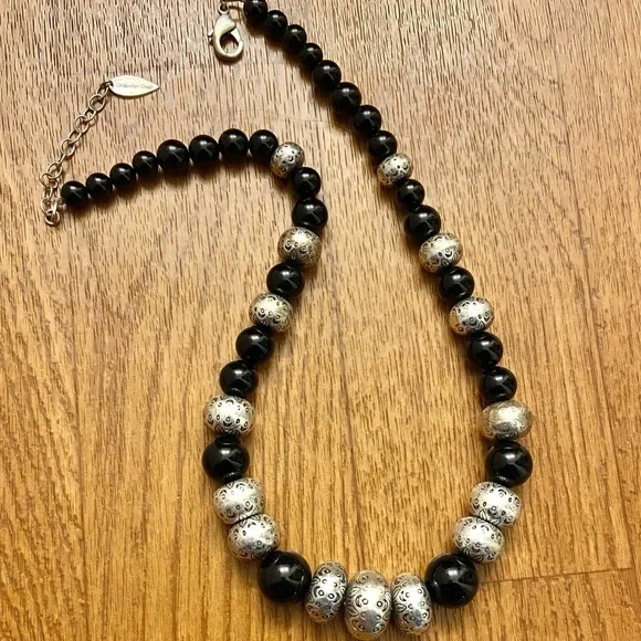 Coldwater Creek Elegant Black and Silver Beaded Necklace - Picture 2 of 4